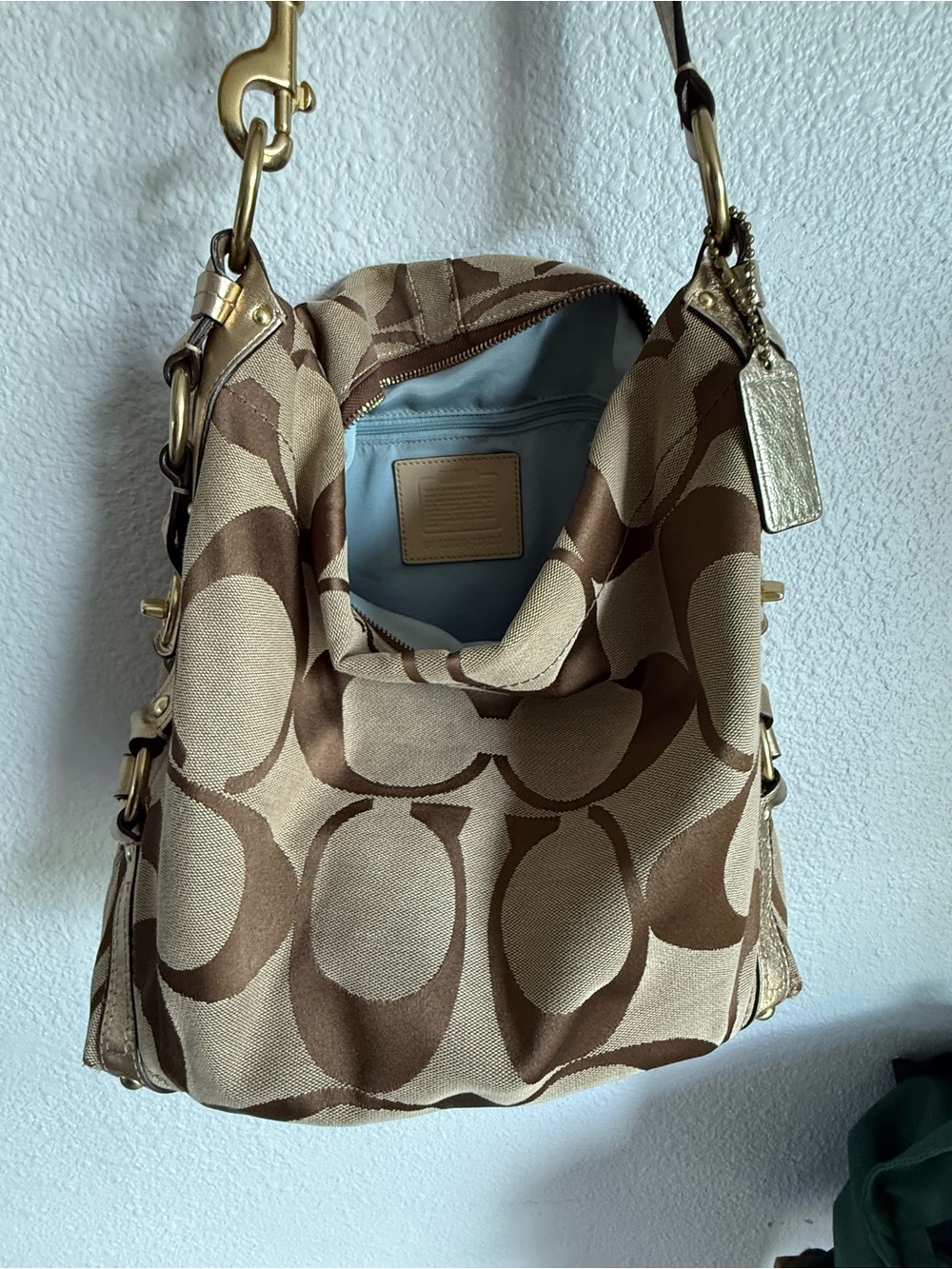 Coach Brown Signature Carly Hobo Bag - Classic Canvas - Picture 13 of 14